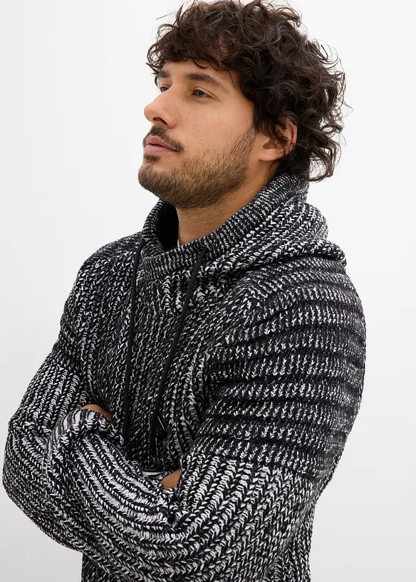 Grof gebreide hoodie met bikerdetails, bonprix