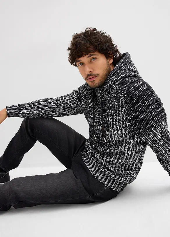 Grof gebreide hoodie met bikerdetails, bonprix