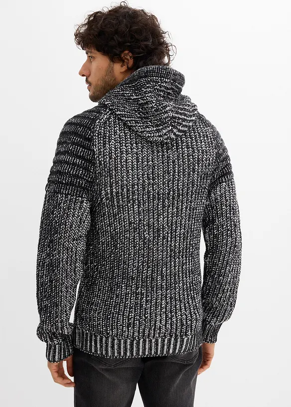 Grof gebreide hoodie met bikerdetails, bonprix