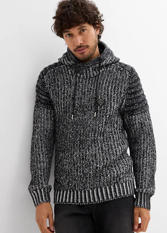 Grof gebreide hoodie met bikerdetails, bonprix