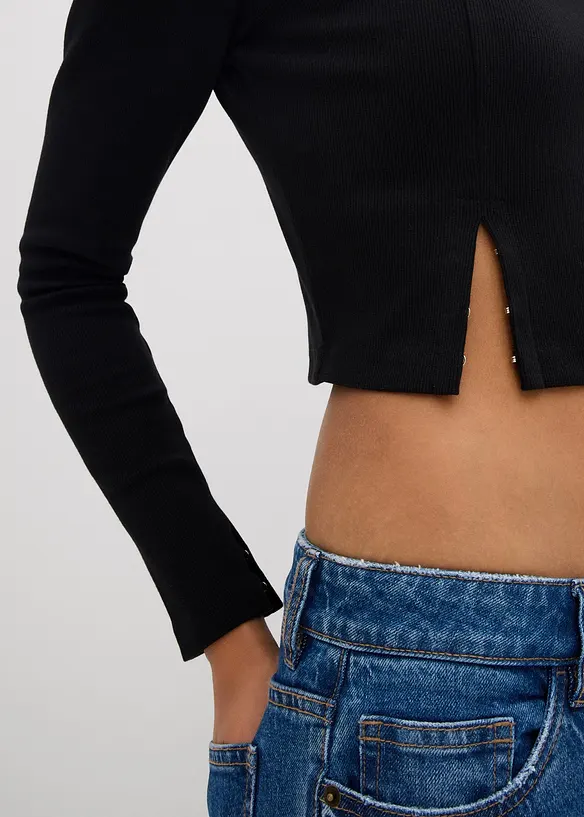 Kort geribd shirt, bonprix