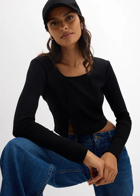 Kort geribd shirt, bonprix