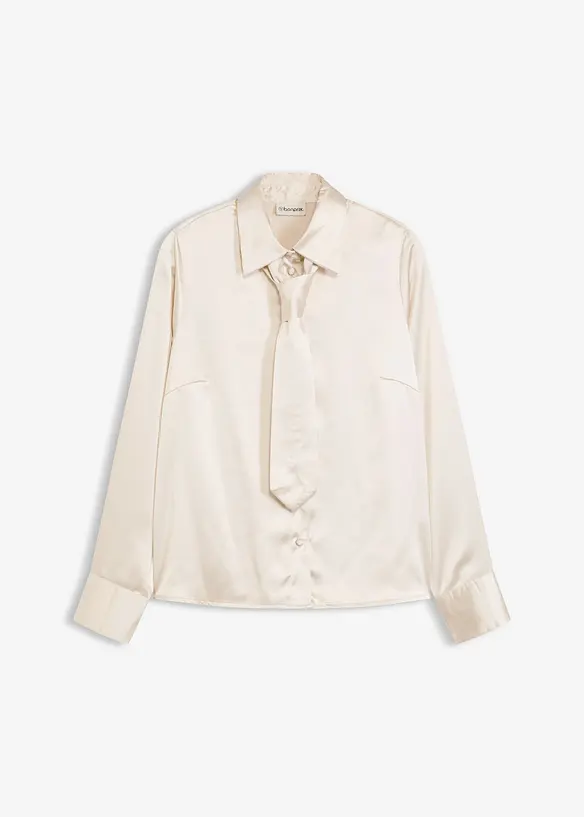 Satijnen blouse met een afneembare strik (2-dlg.), bonprix