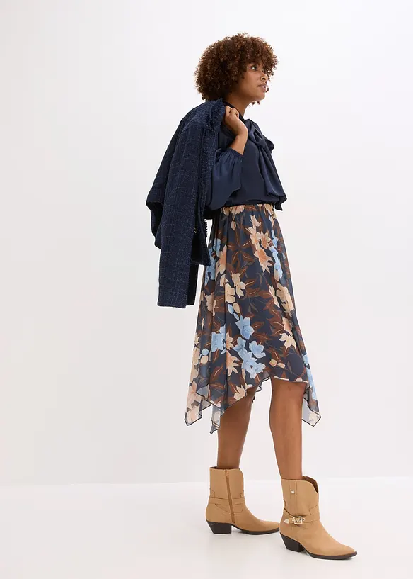 Midirok van chiffon met een asymmetrische onderkant, bonprix