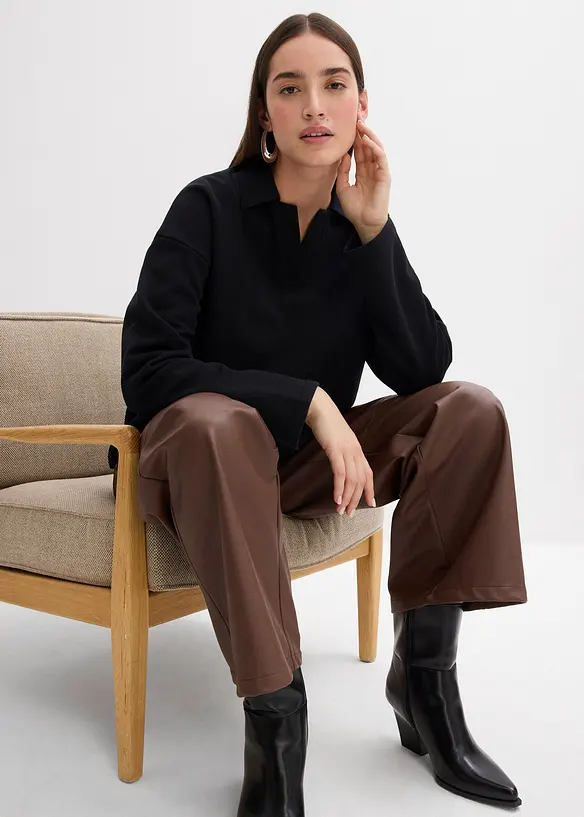 Sweater van biologisch katoen met gebreide polokraag, bonprix