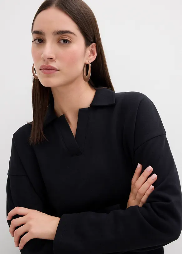 Sweater van biologisch katoen met gebreide polokraag, bonprix