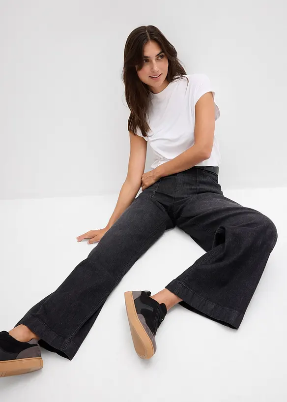 Wide leg jeans mid waist met opgestikte zakken, bonprix