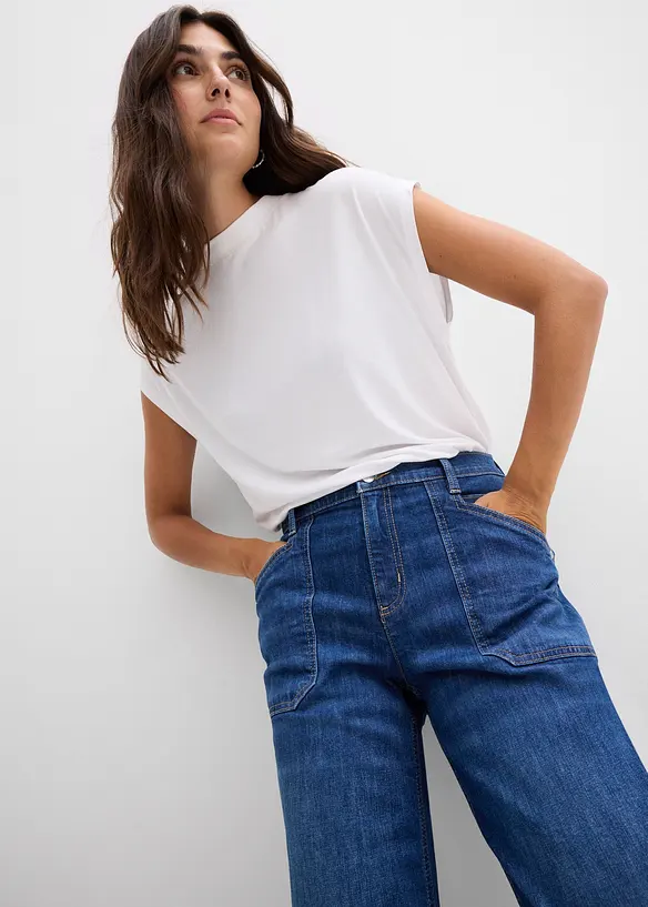 Wide leg jeans mid waist met opgestikte zakken, bonprix