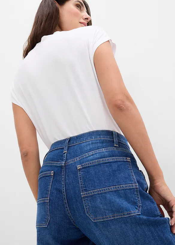 Wide leg jeans mid waist met opgestikte zakken, bonprix