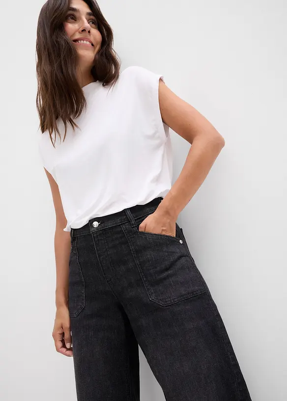 Wide leg jeans mid waist met opgestikte zakken, bonprix
