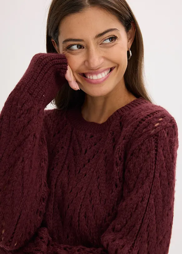 Fluffy trui met opengewerkt patroon, bonprix