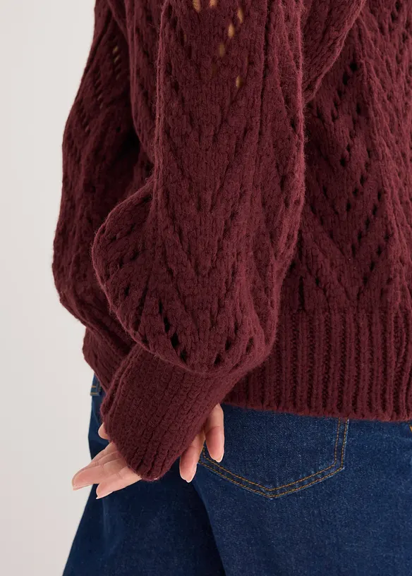 Fluffy trui met opengewerkt patroon, bonprix