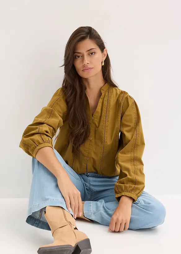 Blouse van katoen met details van kant, bonprix