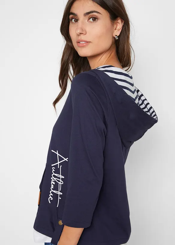 Hoodie van katoen met 3/4 mouw, bonprix