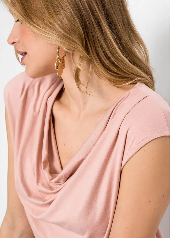 Shirt met watervalhals in een  viscosemix, bonprix