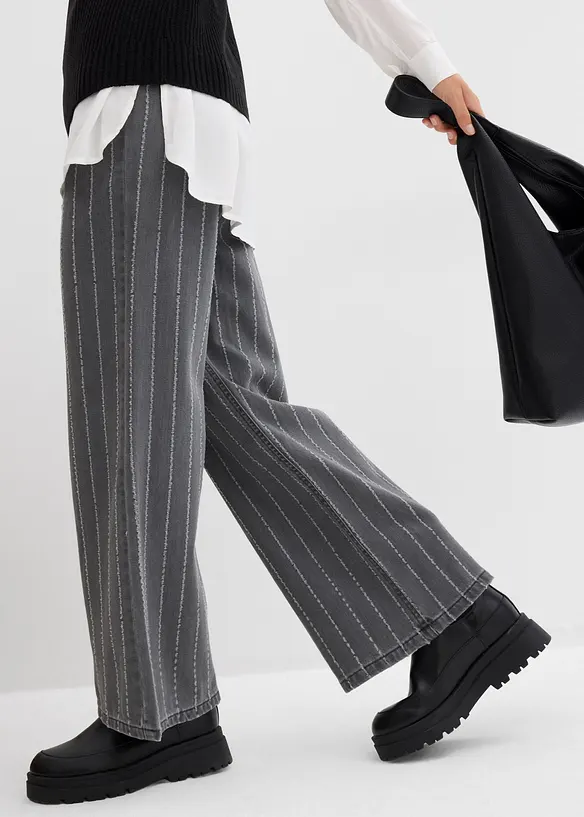 Wide leg jeans high waist met destroyed look, bonprix