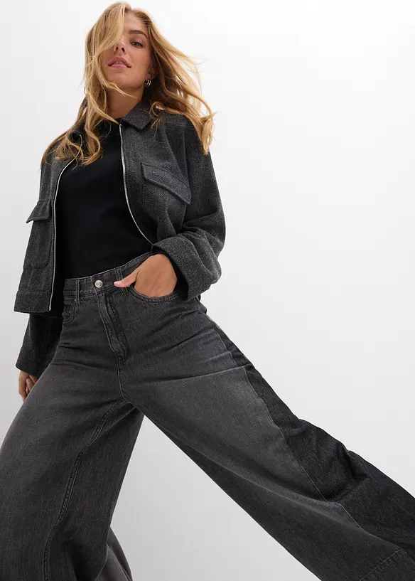 Wide leg jeans high waist met inzetstuk, bonprix