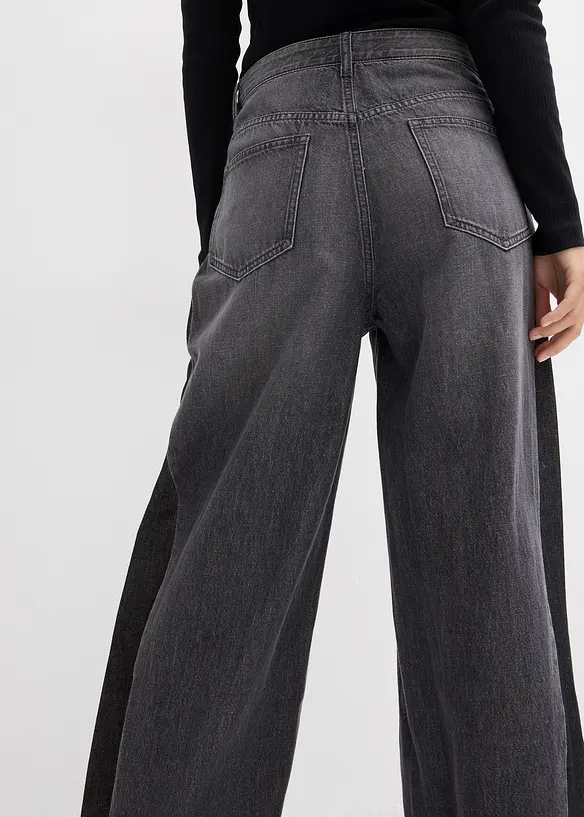 Wide leg jeans high waist met inzetstuk, bonprix