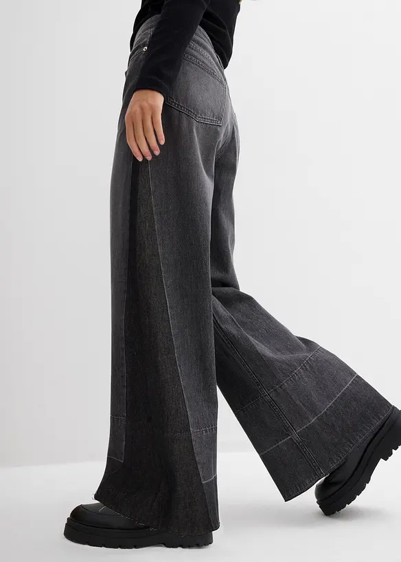 Wide leg jeans high waist met inzetstuk, bonprix