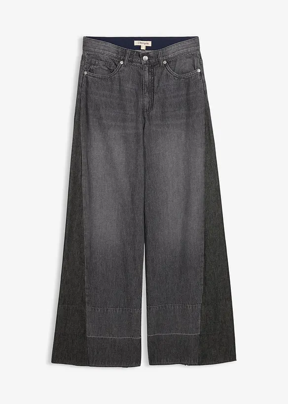 Wide leg jeans high waist met inzetstuk, bonprix