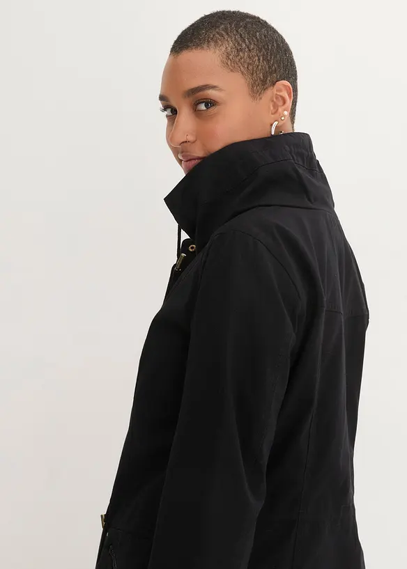 Korte katoenen parka met opstaande kraag, getailleerd, bonprix