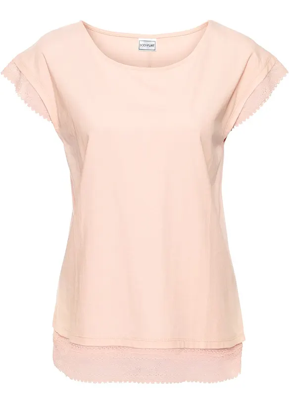 Boxy shirt met kant van katoen, bonprix