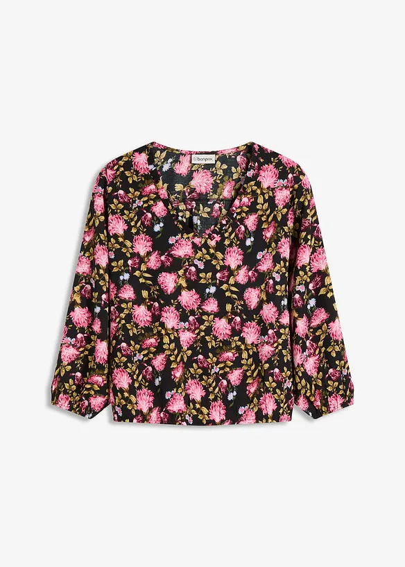 Chiffon blouse met bloemenprint en ruches aan de zoom, bonprix