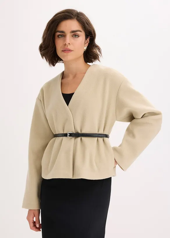 Oversized blazer met riem in wollook, gewatteerd, bonprix