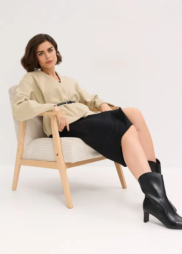 Oversized blazer met riem in wollook, gewatteerd, bonprix