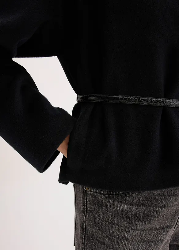Oversized blazer met riem in wollook, gewatteerd, bonprix