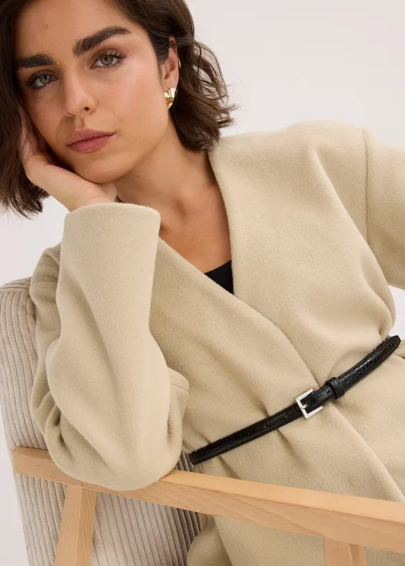 Oversized blazer met riem in wollook, gewatteerd, bonprix