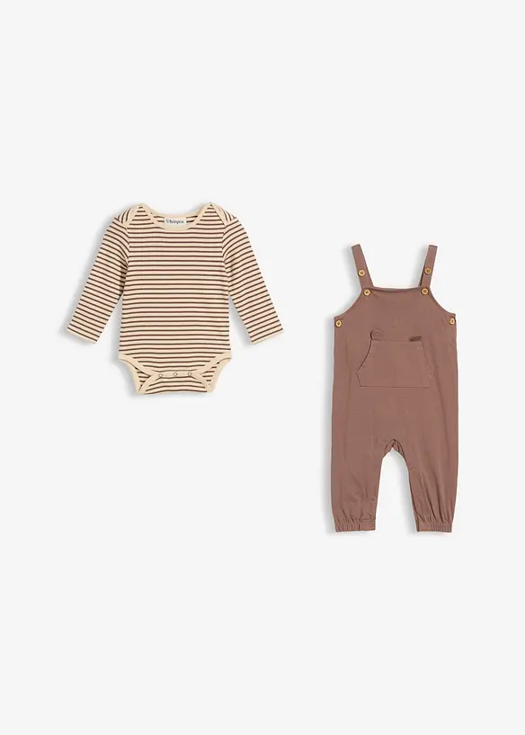 Geribde salopette met body van puur biologisch katoen (2-dlg. set), bonprix