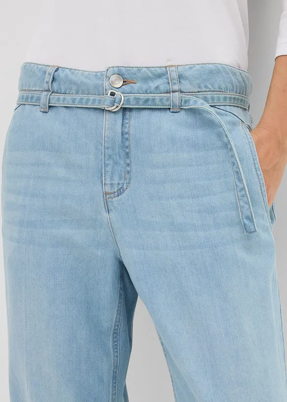 Wide leg jeans mid waist met riem, bonprix