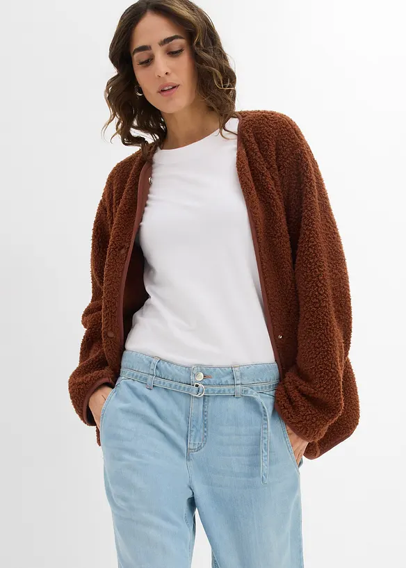 Wide leg jeans mid waist met riem, bonprix