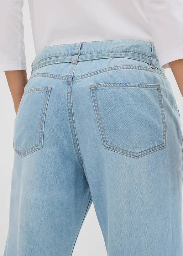 Wide leg jeans mid waist met riem, bonprix