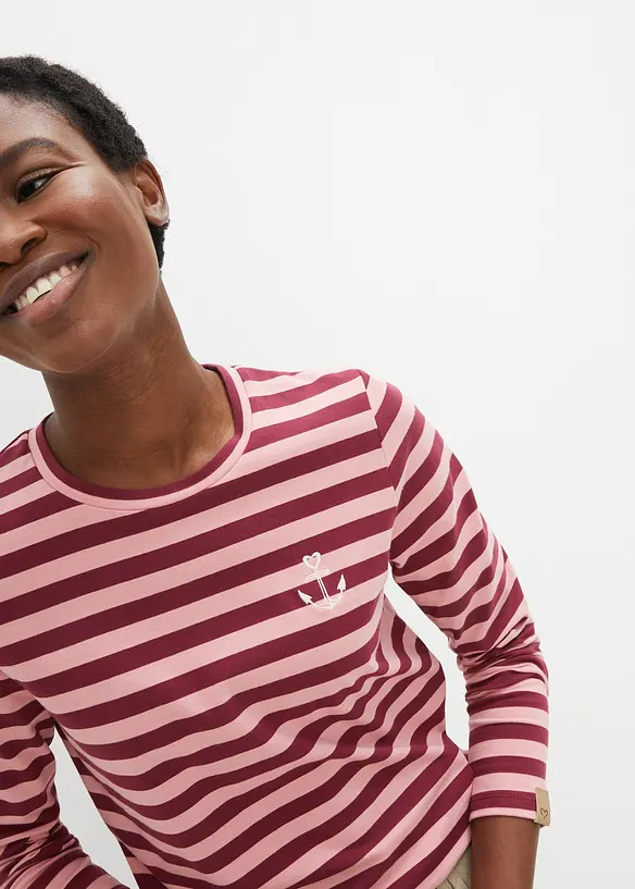 Gestreepte longsleeve met borduursel, bonprix
