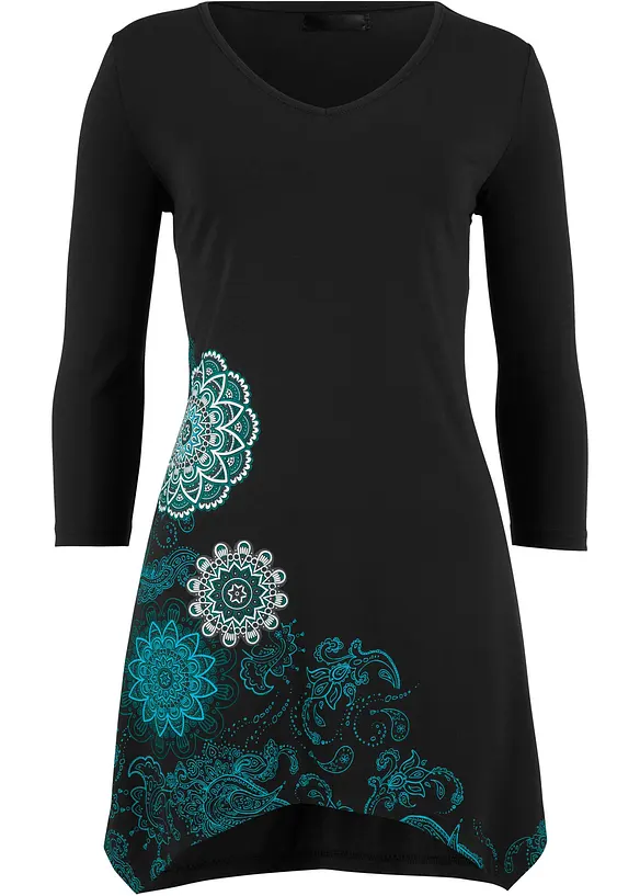 Lang, puntig toelopend shirt met V-hals, 3/4 mouw, bonprix
