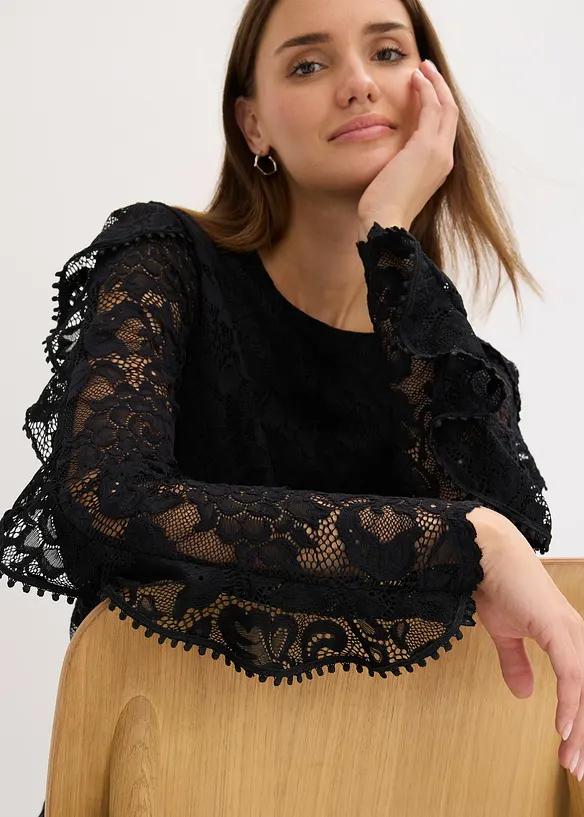 Shirtblouse met kant, bonprix