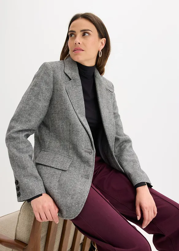 Blazer met  visgraatpatroon en wol, bonprix