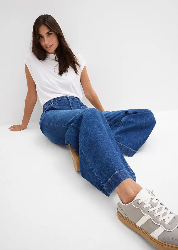 Wide leg jeans mid waist met opgestikte zakken, bonprix