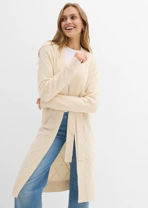 Lang gebreid vest met kabelpatroon, bonprix