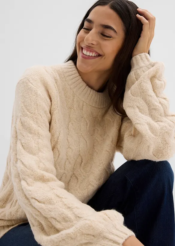 Oversized trui met kabelpatroon, bonprix