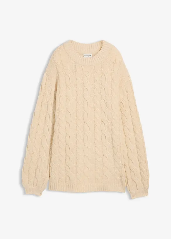 Oversized trui met kabelpatroon, bonprix