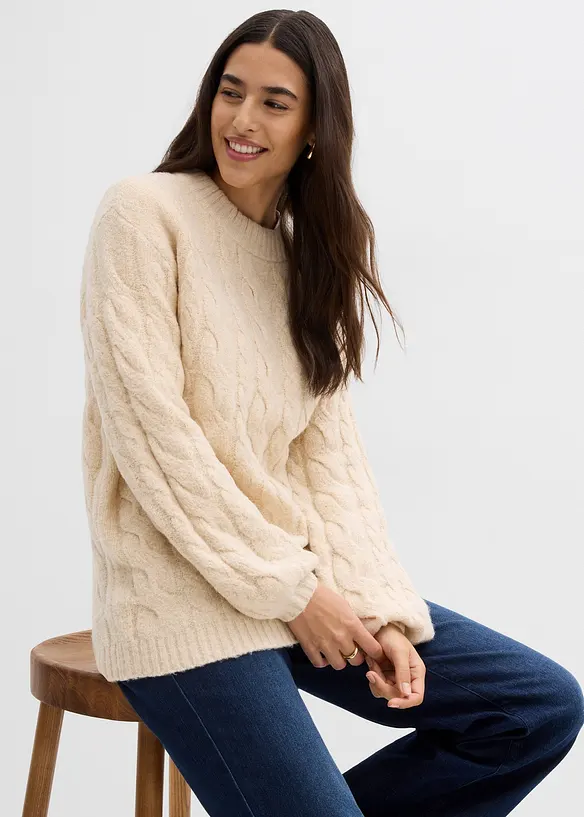 Oversized trui met kabelpatroon, bonprix