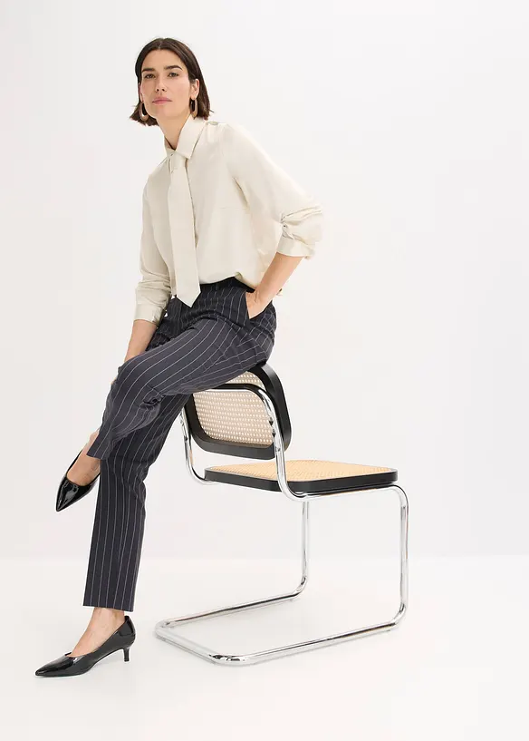 Satijnen blouse met een afneembare strik (2-dlg.), bonprix