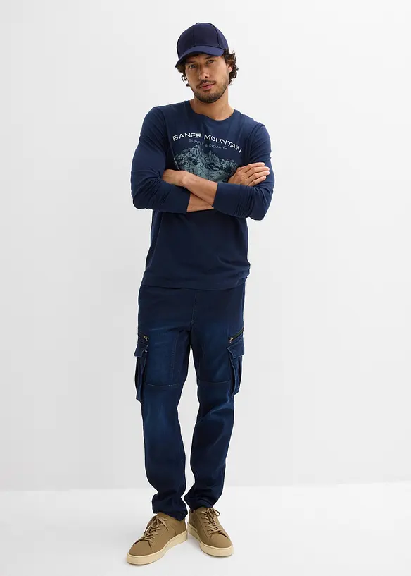 Regular fit sweat jeans met cargozakken, straight, bonprix