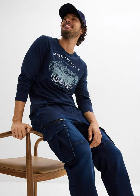 Regular fit sweat jeans met cargozakken, straight, bonprix
