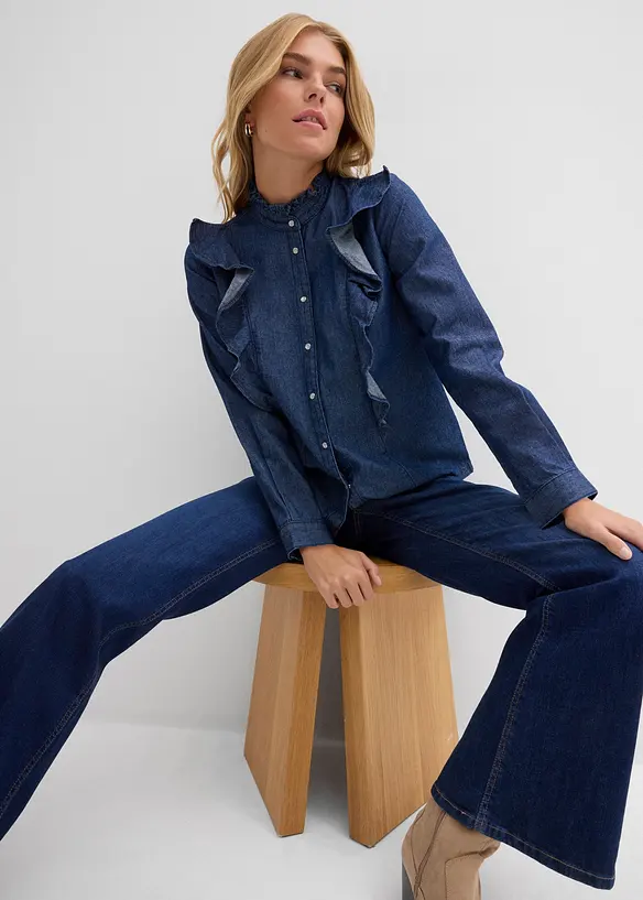 Spijkerblouse met volants, van katoen, bonprix