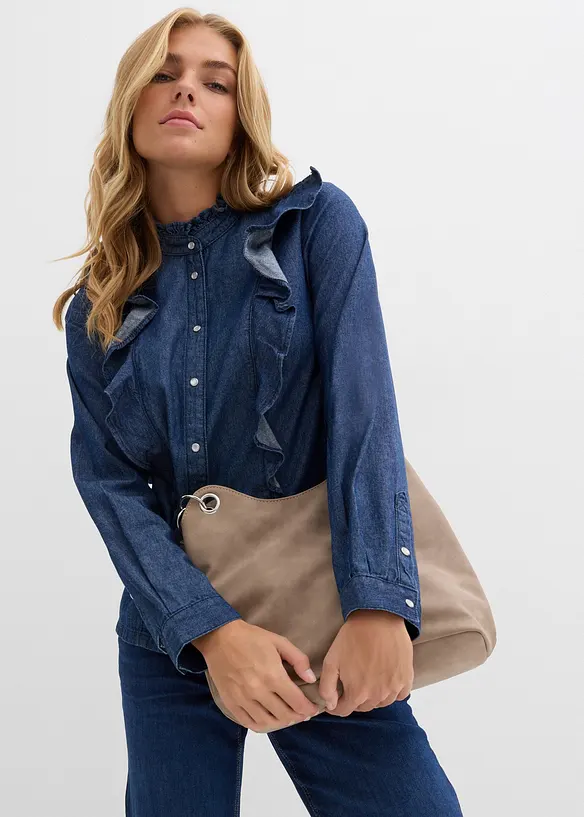 Spijkerblouse met volants, van katoen, bonprix