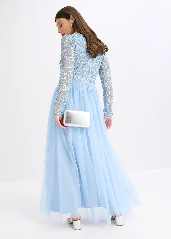 Maxi jurk met geborduurde pailletten, bonprix